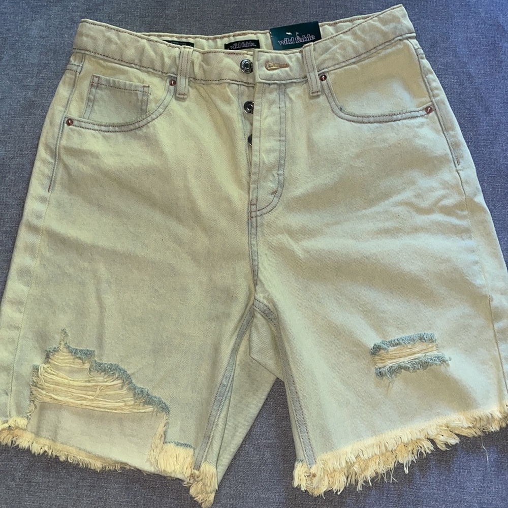 Wild Fable High-Rise Wide Leg Bermuda Lime Green Jean Shorts - Picture 4 of 7